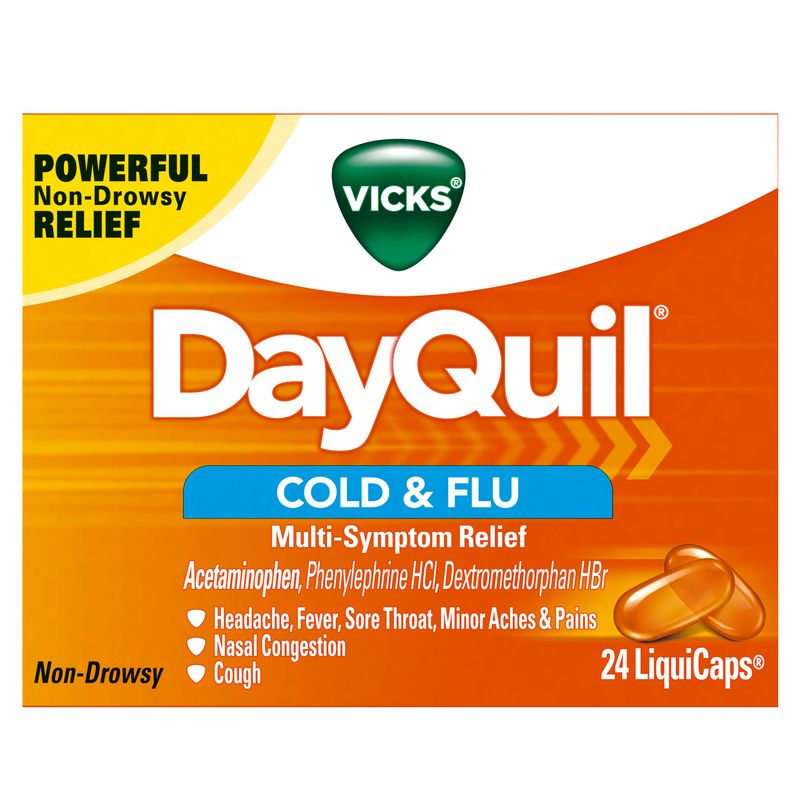 Vicks Dayquil Cold and Flu Medicine, LiquiCaps, Daytime, Non-Drowsy Relief - 24.0 Ea