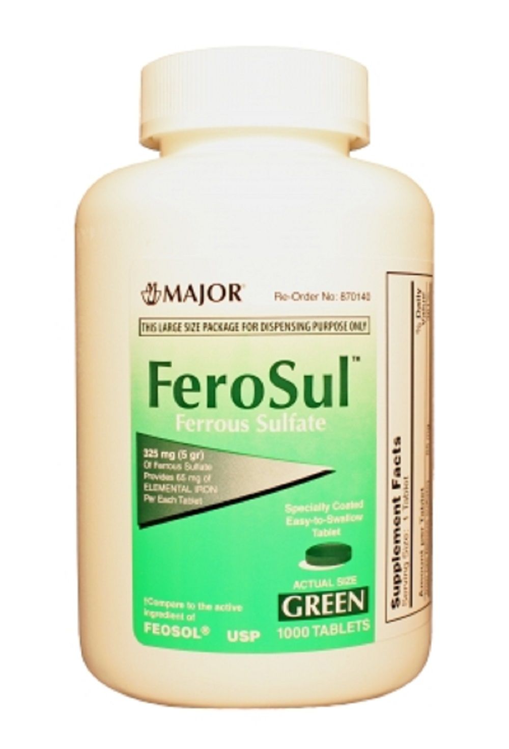 Major FeroSul Ferrous Sulfate Tablets  1000 Count