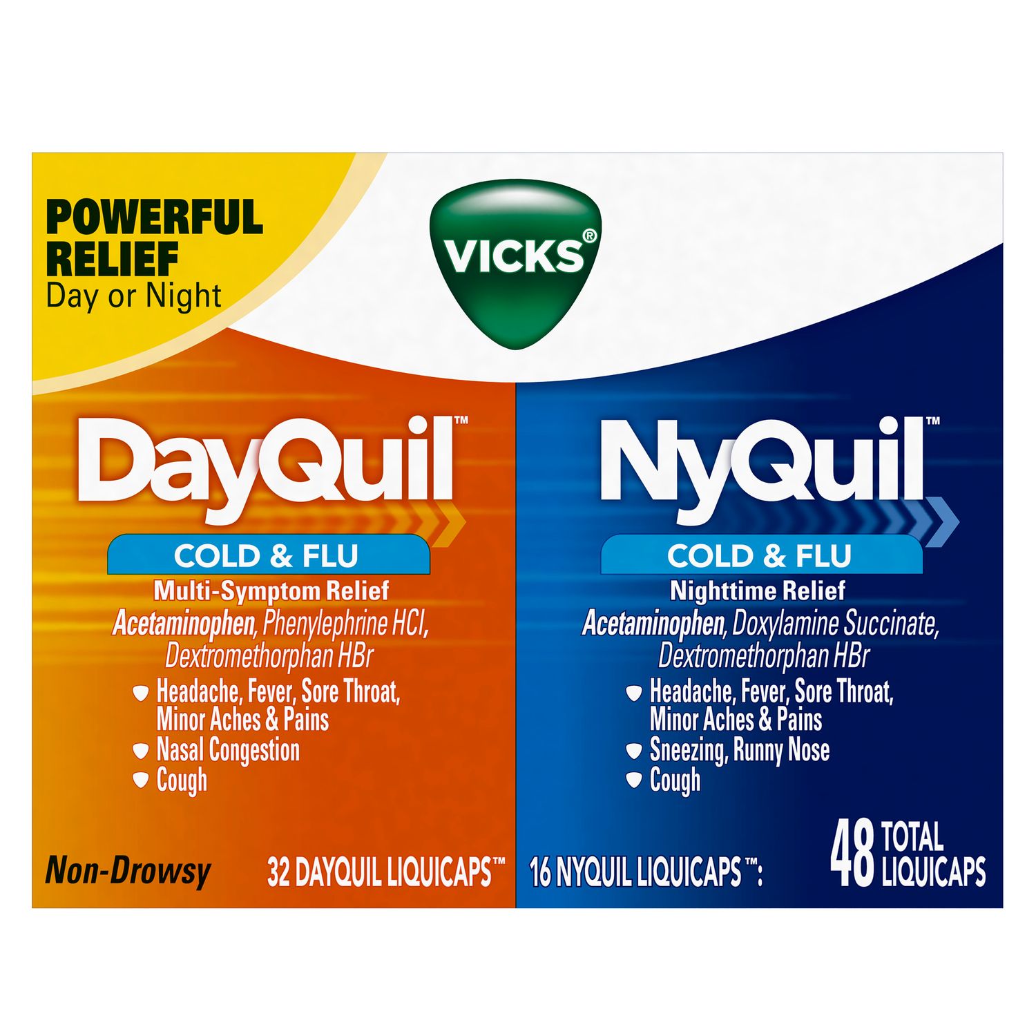 Vicks Dayquil Nyquil Cold, Flu and Congestion Medicine, LiquiCaps - 48.0 Ea