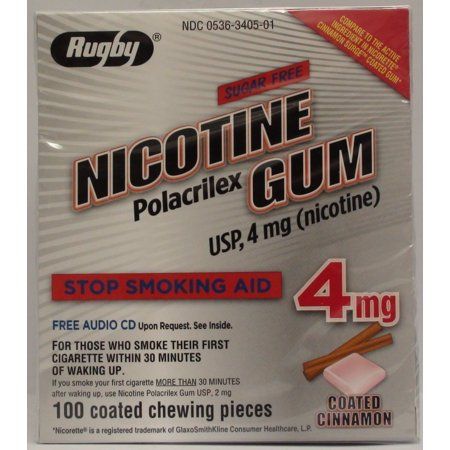 Rugby Nicotine Stop Smoking Aid Cinnamon Coated Polacrilex Gum USP  4 Mg  100 Count