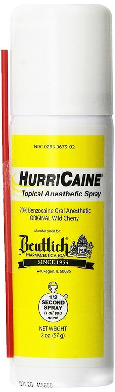 HurriCaine Wild Cherry Topical Benzocaine 20% Oral Anesthetic Spray  2 Oz.