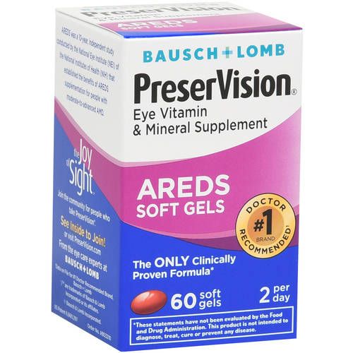 Bausch + Lomb PreserVision AREDS Eye Vitamin & Mineral Supplement Tablets  60 Count Bottle (Soft Gels)