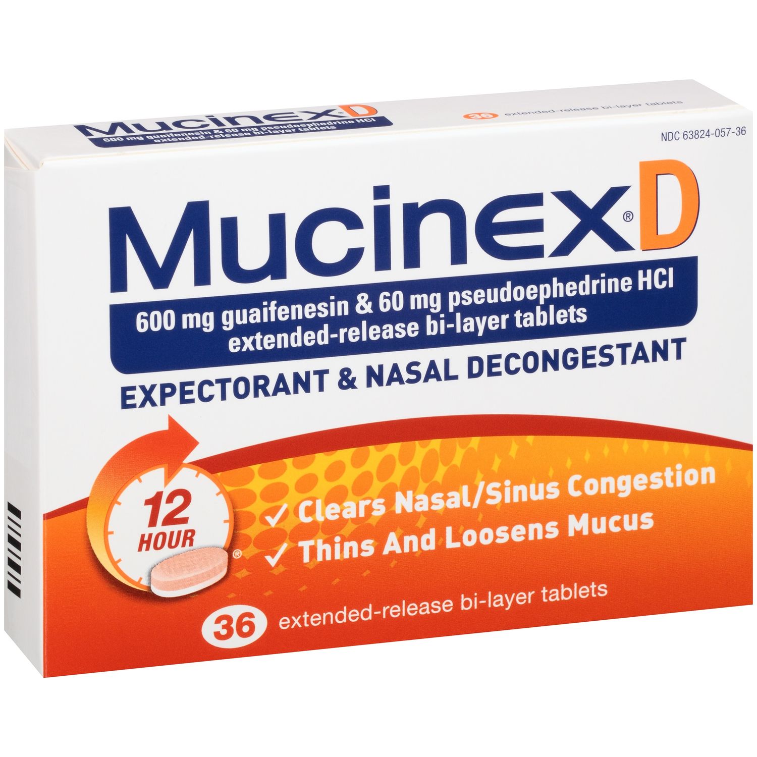 MucinexD Expectorant and Nasal Decongestant, 600mg, Extended-Release Bi-Layer Tablets - 36.0 Ea