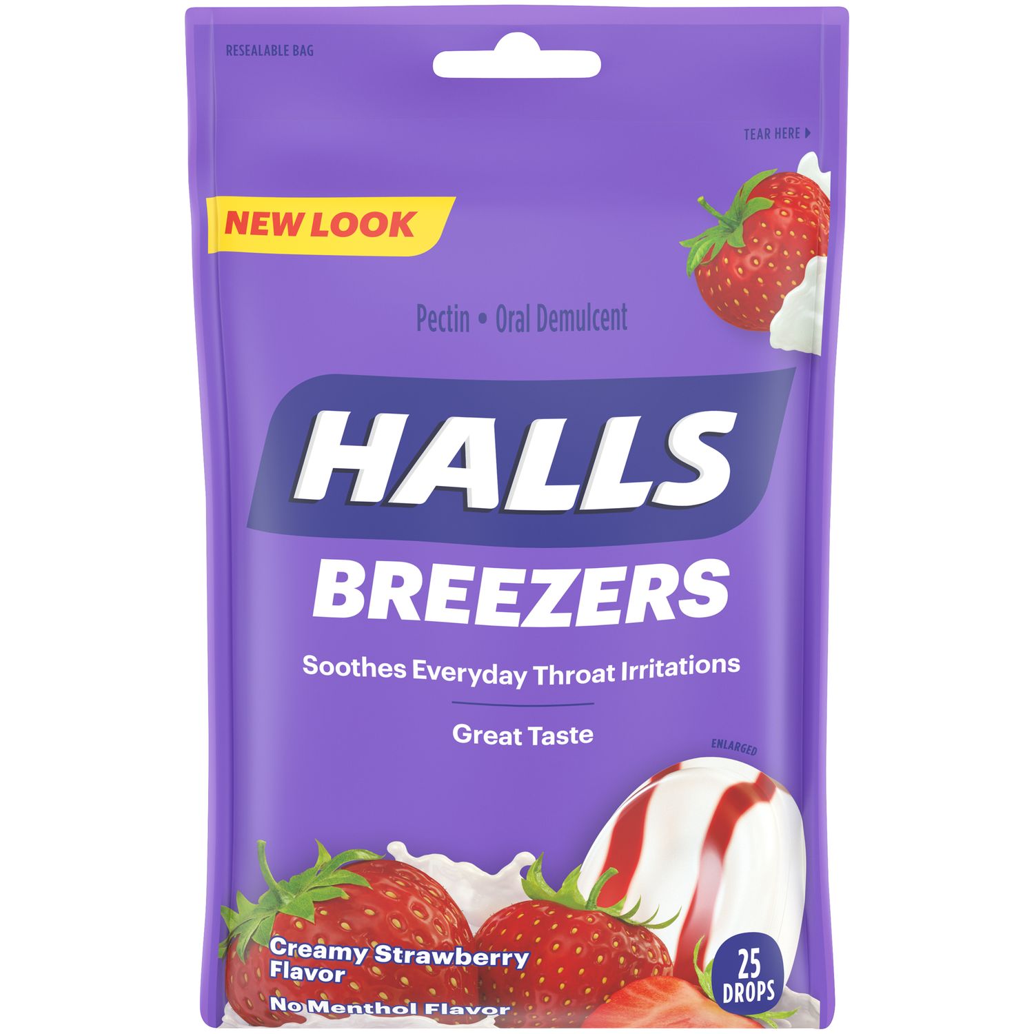 HALLS BREEZERS BAG CREAMY STRWBERRY 25CT