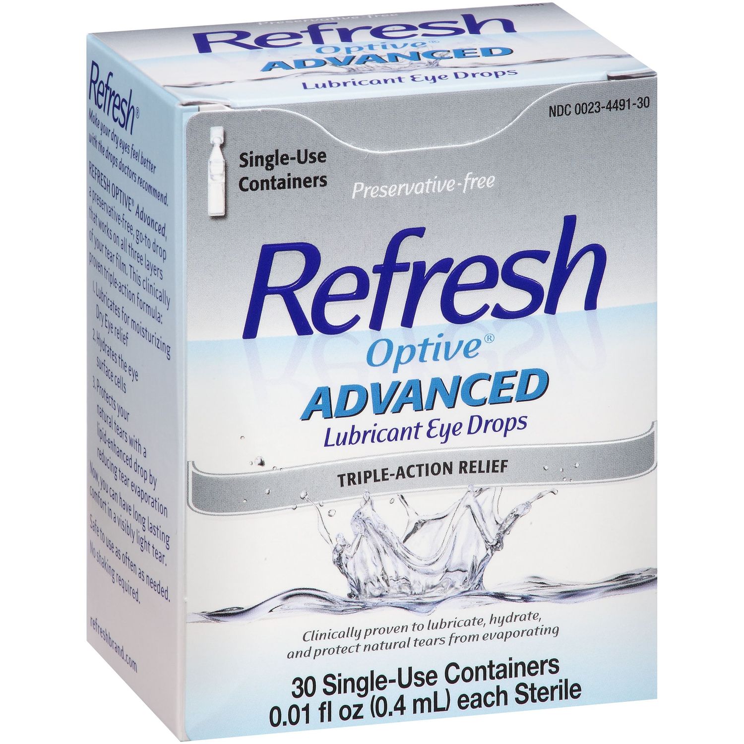 Refresh Optive Advanced Lubricant Eye Drops Single Use Containers - 0.01 Fl Oz X 30 Pack
