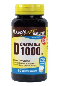 Mason Natural Vitamin D3 25 Mcg (1000 IU) - Supports Overall Health  Strengthens Bones and Muscles  Peach Vanilla Flavor  50 Chewables