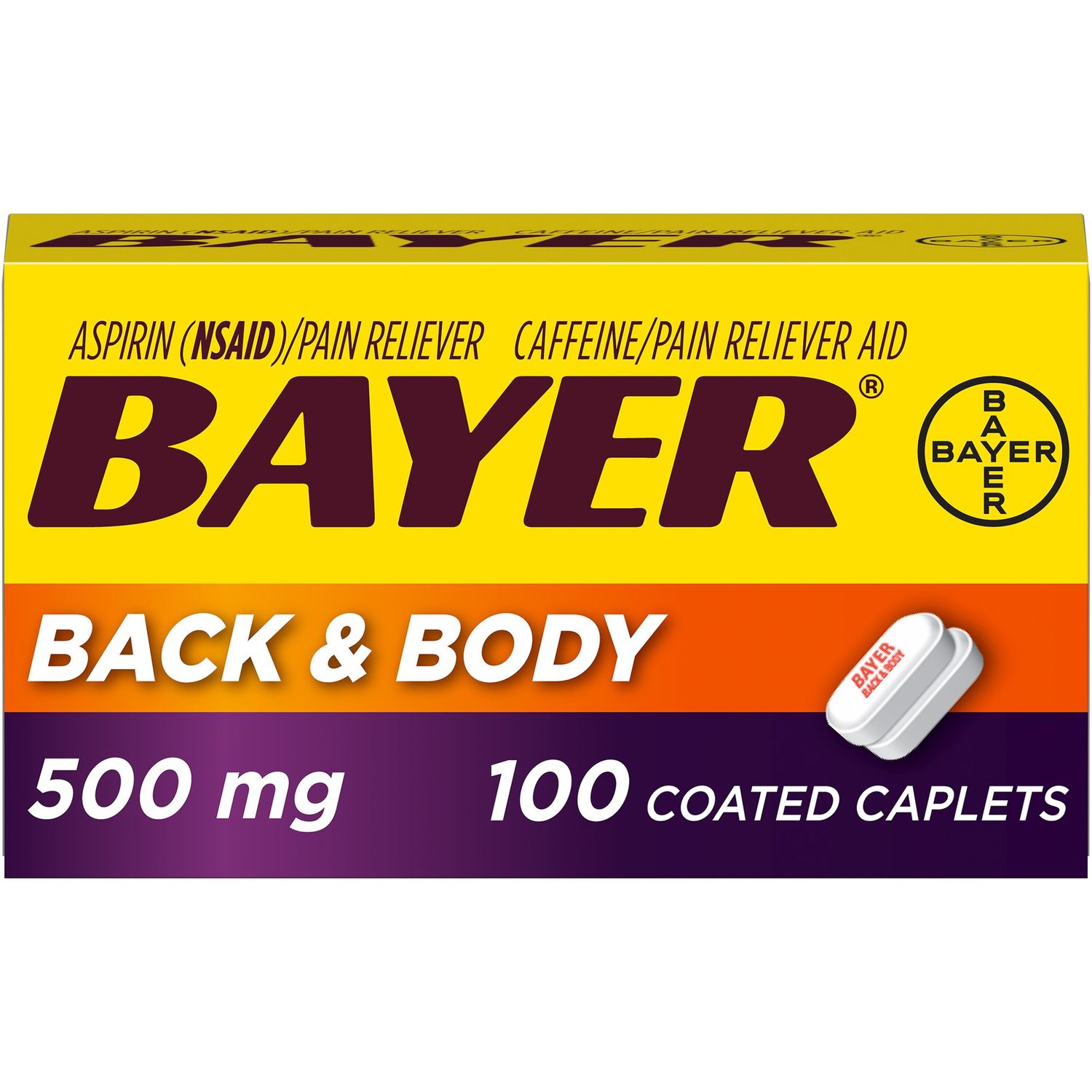 Bayer Back & Body 500 Mg Coated Tablets Pain Reliever with 32.5 Mg Caffeine - 100.0 Ea