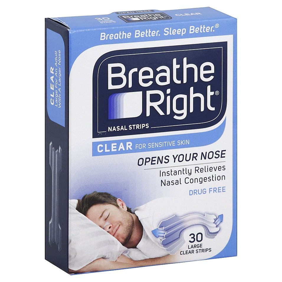 Breathe Right Original Clear Nasal Strips  Nasal Congestion Relief Due to Colds & Allergies  Large  Clear for Sensitive Skin  Drug-Free  30 Count