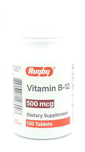 Rugby Laboratories Vitamin B-12 500mcg Cyanocobalamin Take One a Day Dietary Supplement Essential Important Convert Energy Potency Guaranteed 130 Tabl
