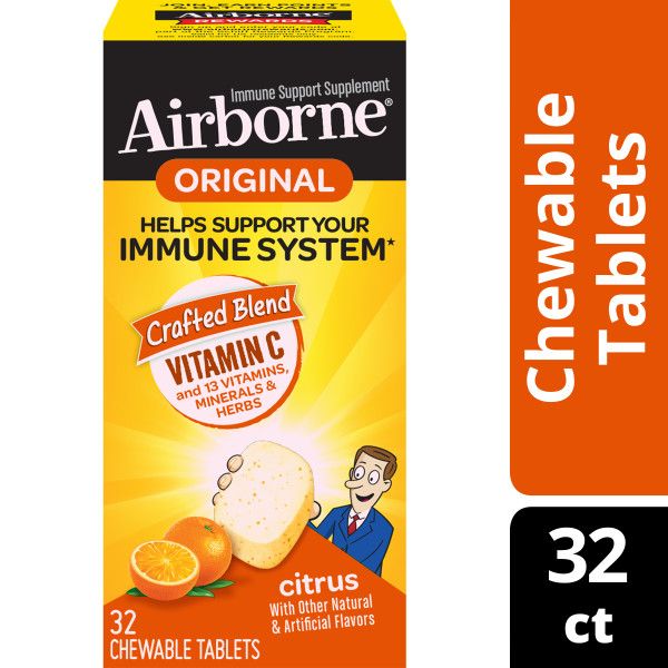 Airborne Citrus Chewable Tablets - 1000mg of Vitamin C - Immune Support Supplement Citrus - 32.0 Ea