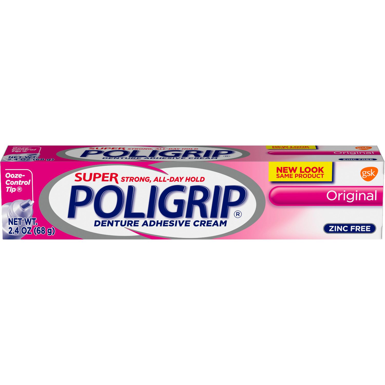 Super Poligrip Original Formula Zinc Free Denture and Partials Adhesive Cream Original - 2.4 Oz