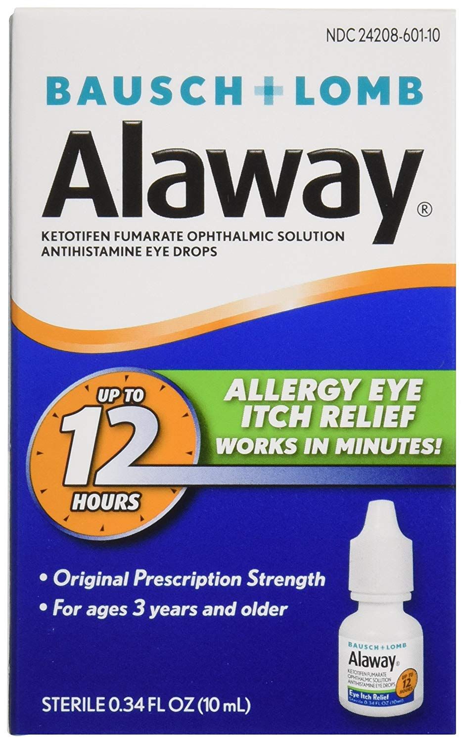 Alaway® Antihistamine Eye Drops(Ketotifen Fumarate Ophthalmic Solution 0.035%)from Bausch + Lomb 0.34 FL OZ (10 ML)