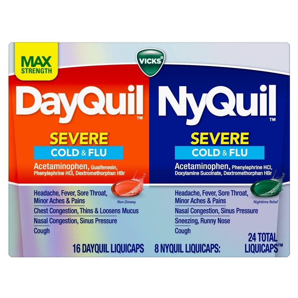 Vicks Dayquil Nyquil Severe Cold, Flu and Congestion Medicine, LiquiCaps - 24.0 Ea