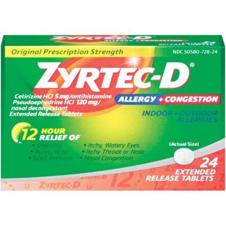 Zyrtec-D 12 Hour Allergy Medicine & Nasal Decongestant Tablets, 24 Ct | CVS