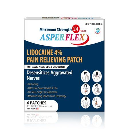 Asperflex Odor Free Max Strength Lidocaine Pain Relief Patch for Back Pain  6 Count