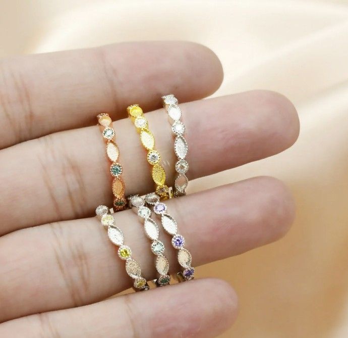 Half Band Birthstone Stackable Ring