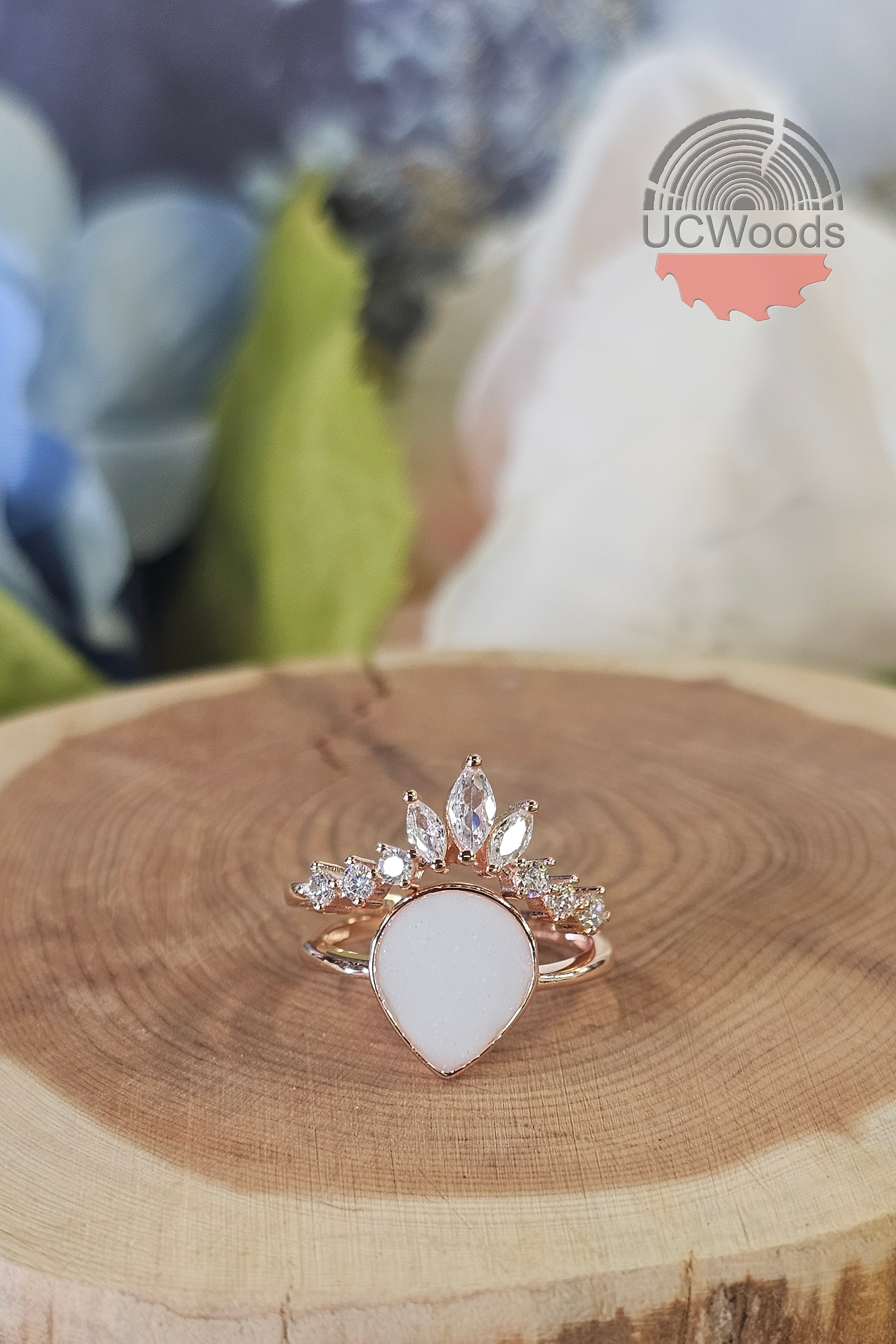 Full Matching Pear Bezel Set - Necklace, Princess Ring, Earrings