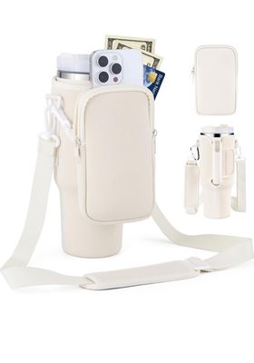 Water Bottle Carrier Bag with Pouch Pocket, Compatible with 40oz Tumbler with Handle
