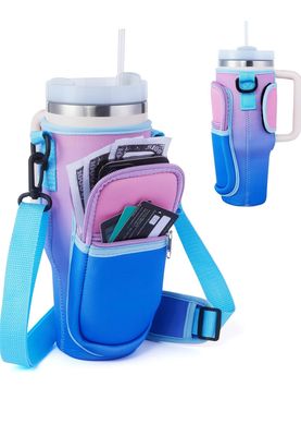 Water Bottle Carrier Bag 40oz Water Bottle Holder Neoprene Water Bottle Sling Holder with Shoulder Tie Dyed Color