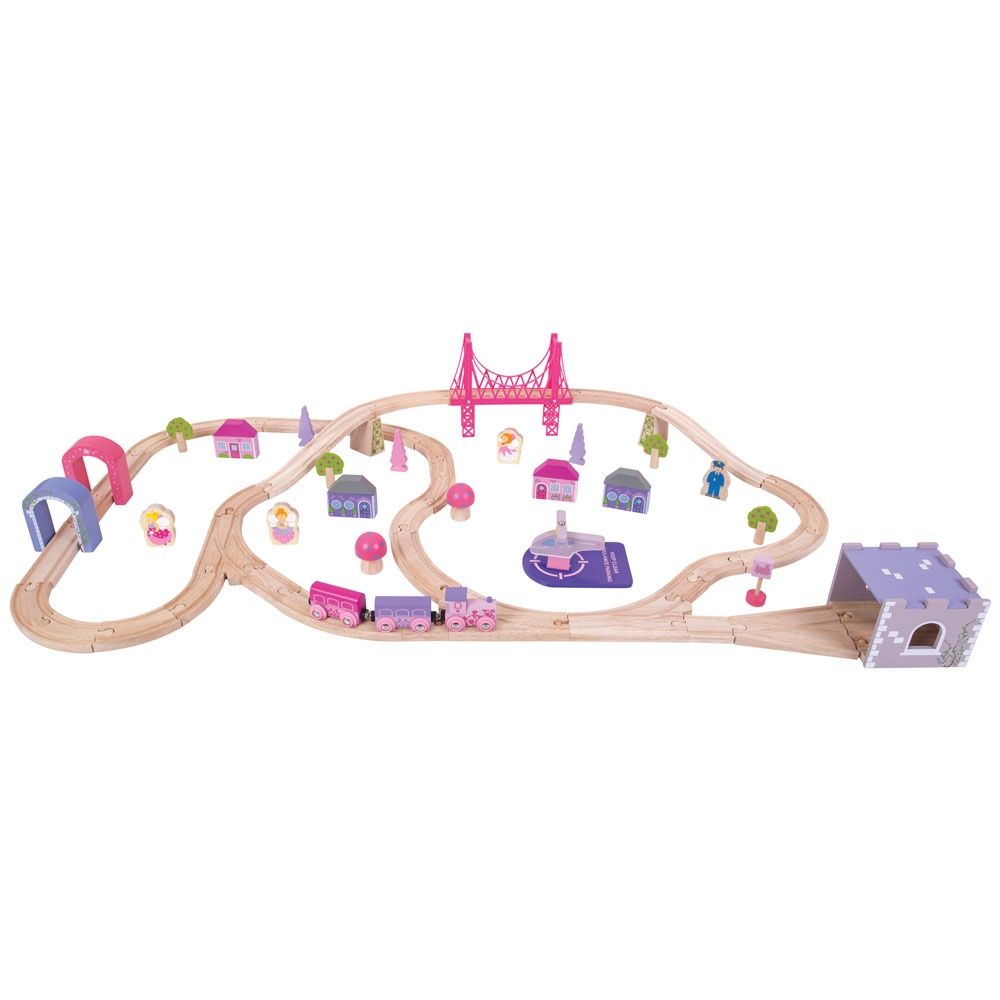 Bigjigs houten treinset stad – roze – 75-delig