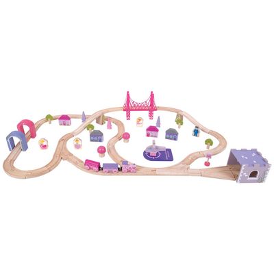 Bigjigs houten treinset stad – roze – 75-delig

