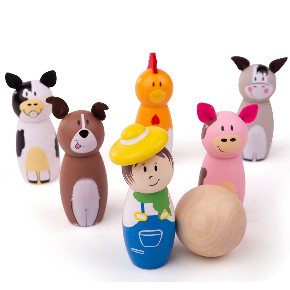 Bigjigs Houten Bowlingset Boerderij, 7dlg.