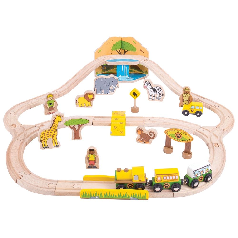 Bigjigs houten treinset Safari – 38-delig – houten speelgoed