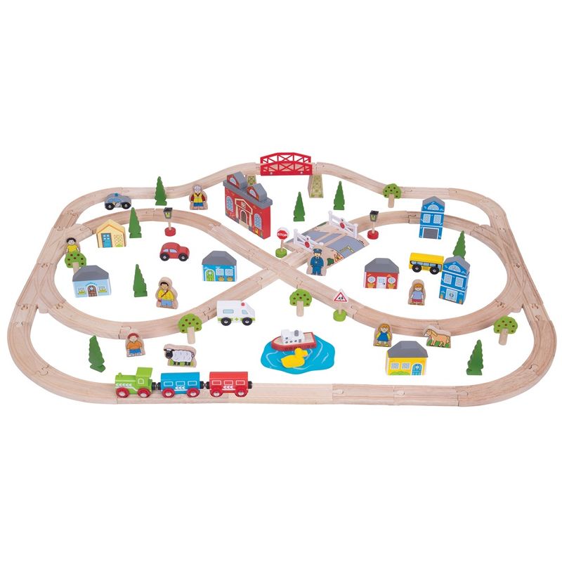 Bigjigs houten treinset – Dorp &amp; Platteland – 101-delig