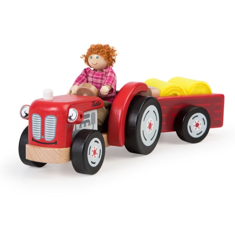 Bigjigs houten tractor met aanhanger