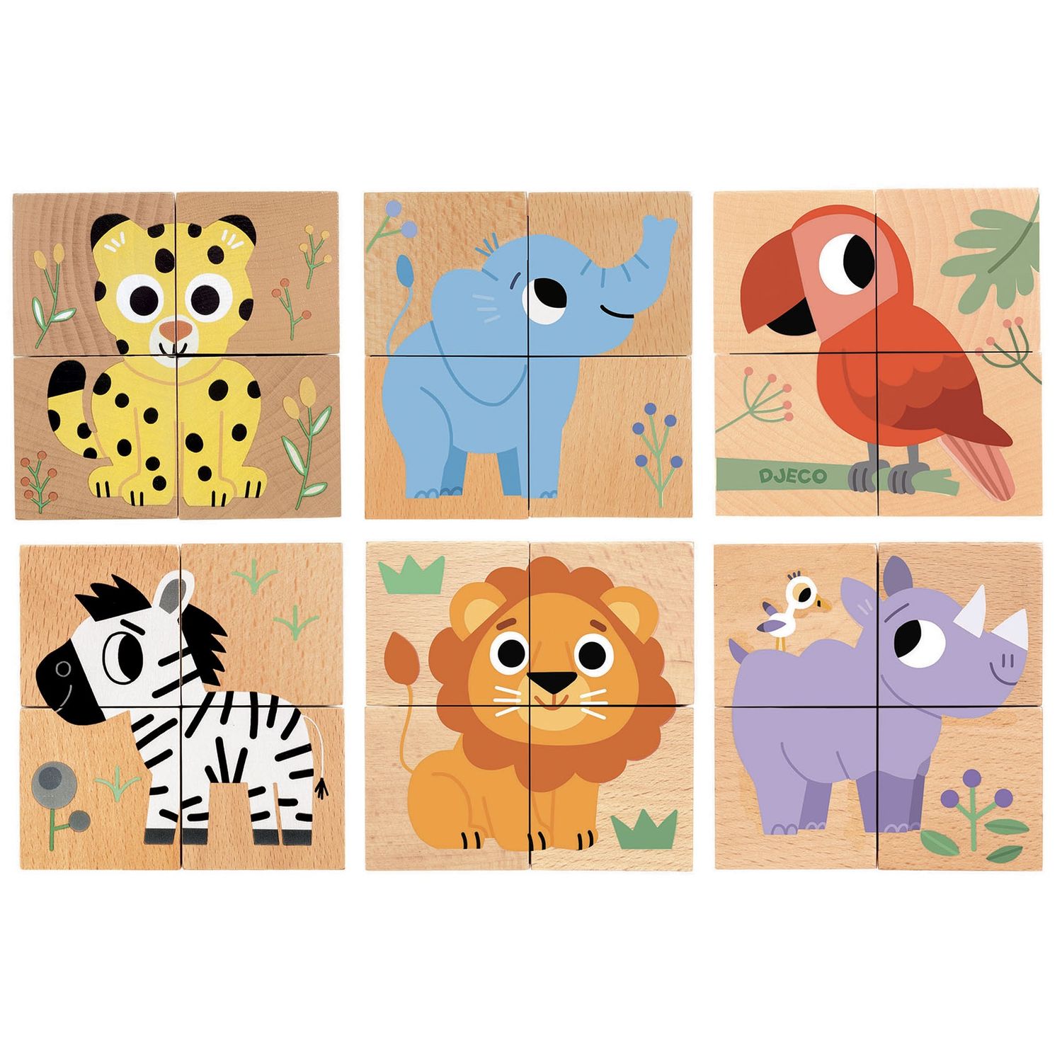Houten blokpuzzel kind – Wild &amp; Co – Djeco – dierenpuzzel – 2 jaar+