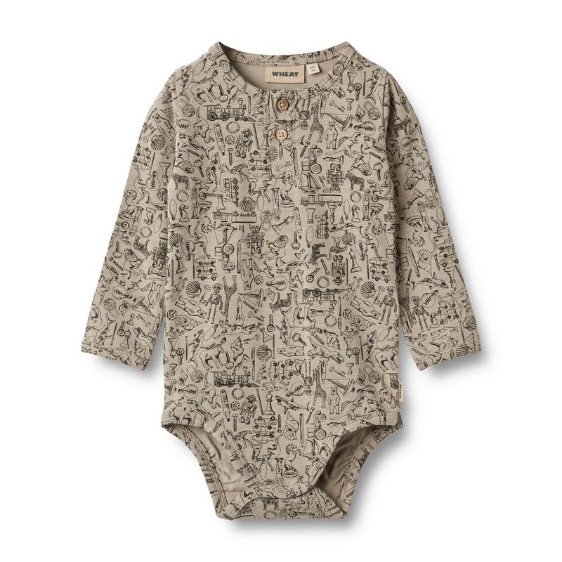 Wheat Longsleeve Romper met Print Benny – Organic Cotton