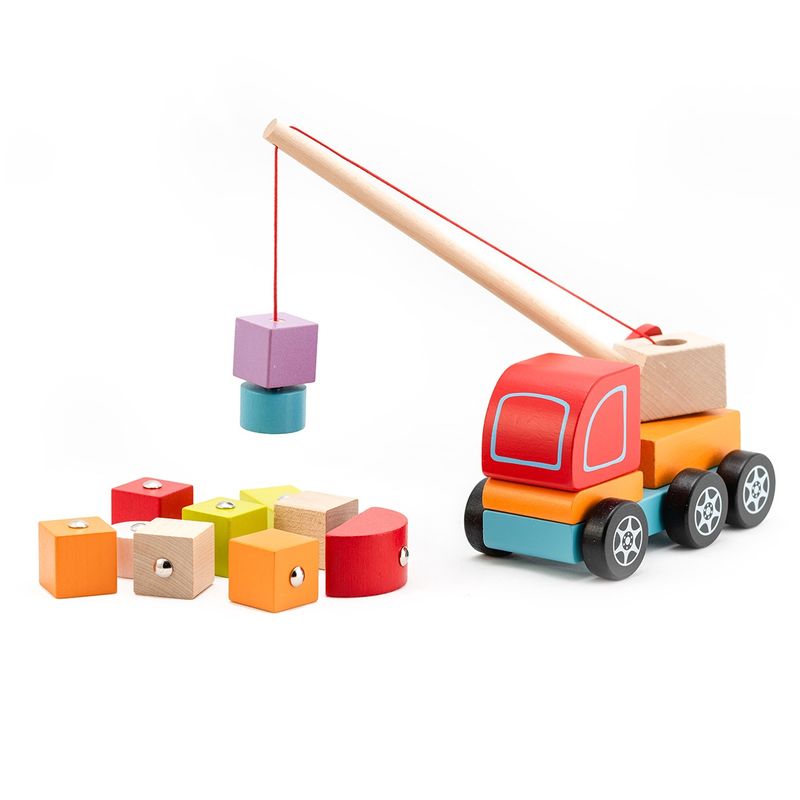 Cubika houten kraanwagen magnetisch – met blokken