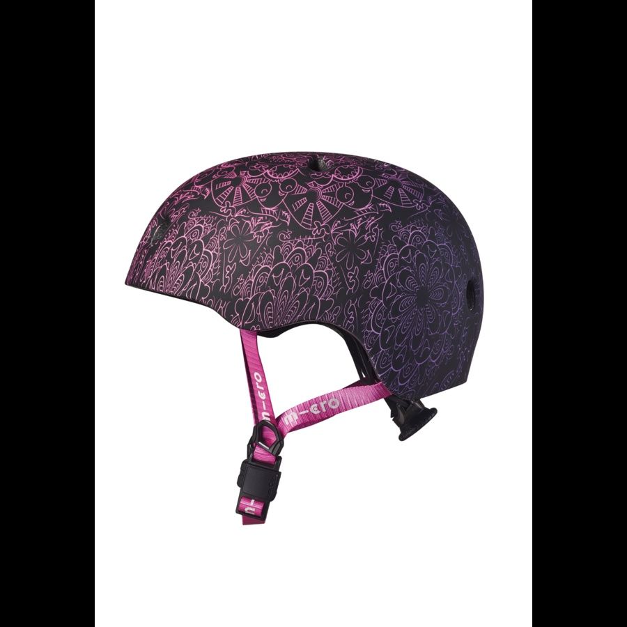 Micro PC helm Deluxe - kinderhelm - wasbare fleece voering - goede luchtcirculatie - Mandala Roze/Paars, Maat: M (52-56 cm)