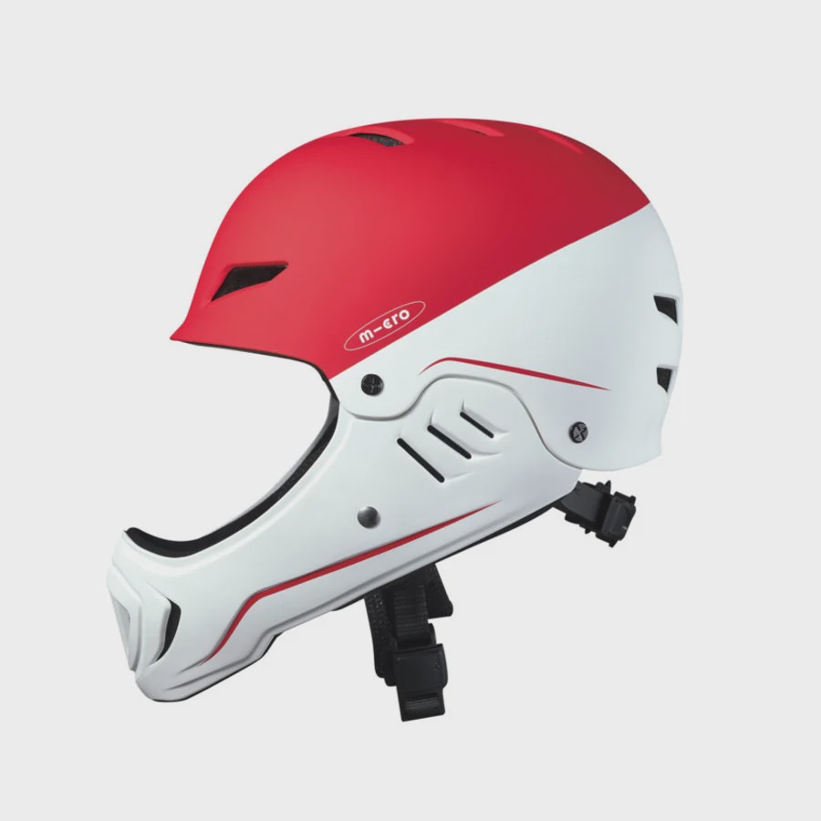 Micro Step Race kinderhelm rood - volledige gezichtsbescherming met afneembare kinbeschermer