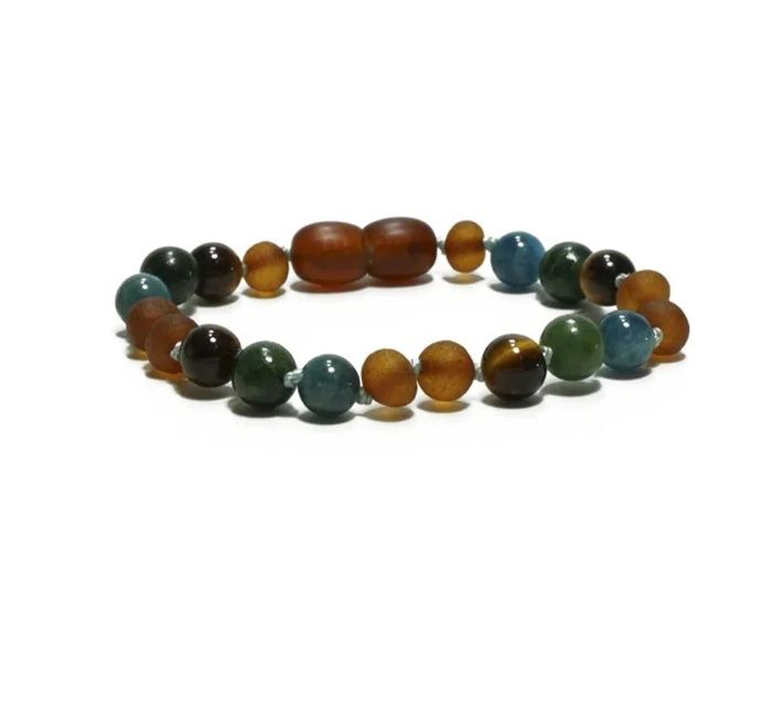 Mahina La Healing Amber baby armband – barnsteen met edelstenen op gekleurd koord

