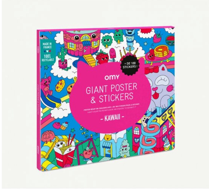 OMY gigantische kleurposter Kawaii + stickers - neon
