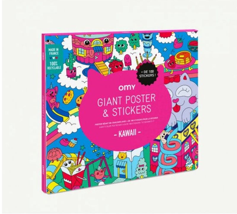 OMY gigantische kleurposter Kawaii + stickers – neon