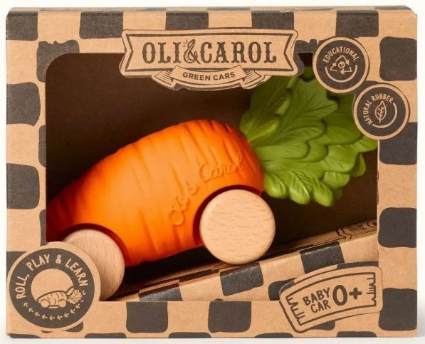 Oli &amp; Carol Cathy the Carrot Baby Car – natuurlijk rubber &amp; FSC-hout babyspeelgoed