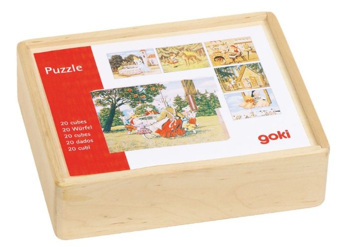 Blokpuzzel 20 dlg, sprookjes in kistje hout
