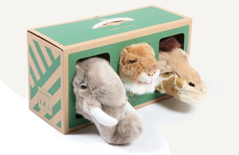 Wild &amp; Soft Safari Box – Set van 3 Mini Dierenkoppen (Olifant, Leeuw, Giraf)