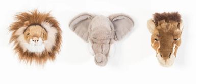Wild &amp; Soft Safari Box – Set van 3 Mini Dierenkoppen (Olifant, Leeuw, Giraf)