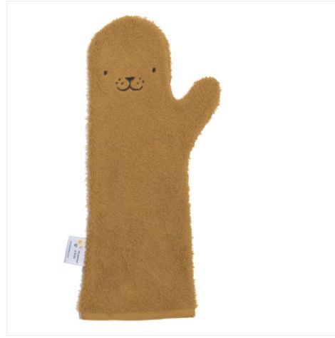 Nifty baby douchehandschoen Caramel Seal – biologisch katoen badstof