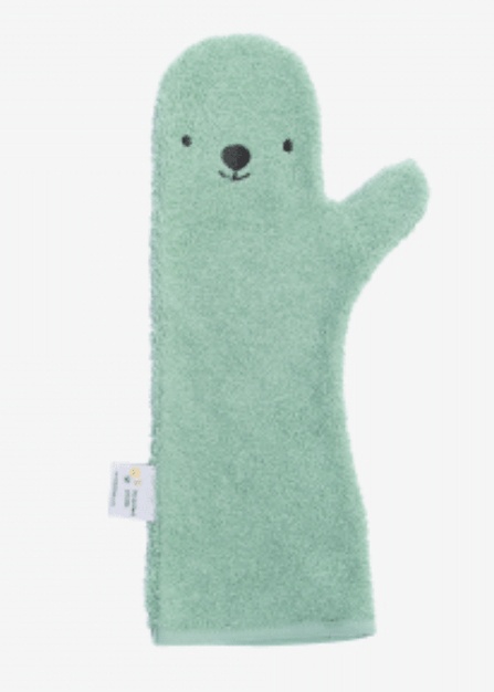 Nifty baby douchehandschoen Green Bear - biologisch katoen badstof