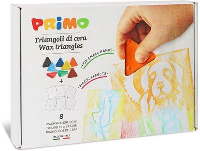 PRIMO driehoek waskrijt – set van 8 kleuren met sjablonen
