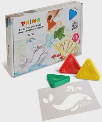 PRIMO driehoek waskrijt – set van 8 kleuren met sjablonen
