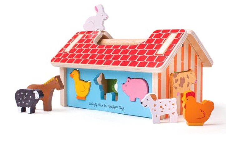 Bigjigs houten speelgoed boerderij vormen sorteerbox