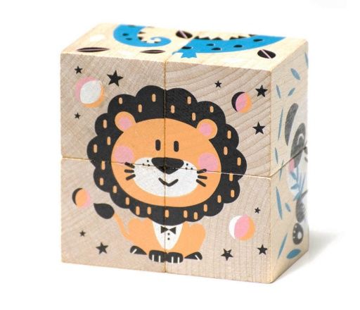 Cubika houten blokkenpuzzel Dieren – 6-in-1 – 4 blokken