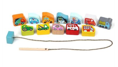 Cubika houten rijgspel Voertuigen

