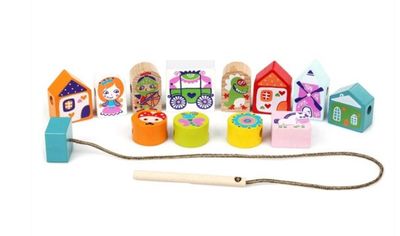 Cubika houten rijgspel Sprookjesfiguren

