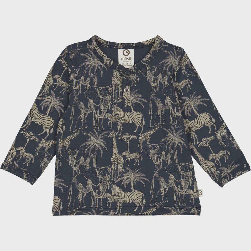 Müsli T-shirt Safari – lange mouw Cashmere / Night Blue biologisch katoen